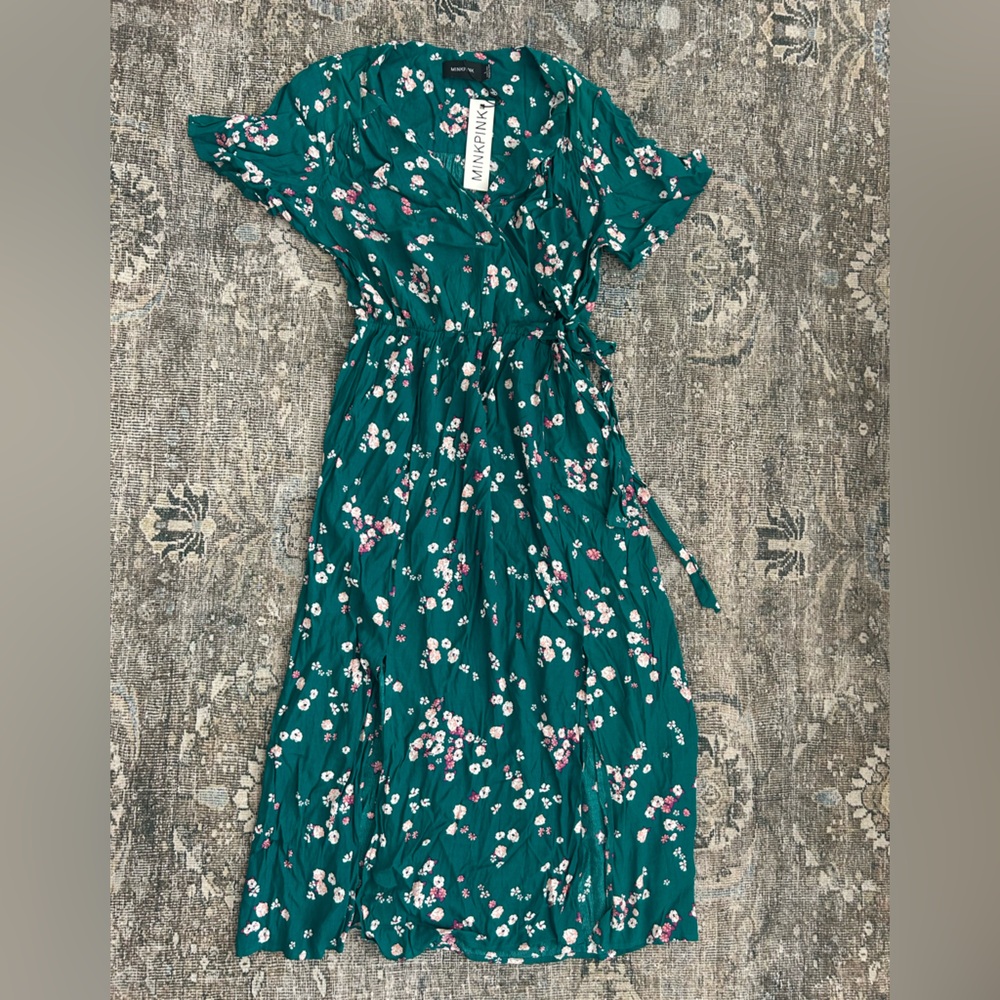 MINKPINK Emerald Green Floral Wrap Maxi Dress